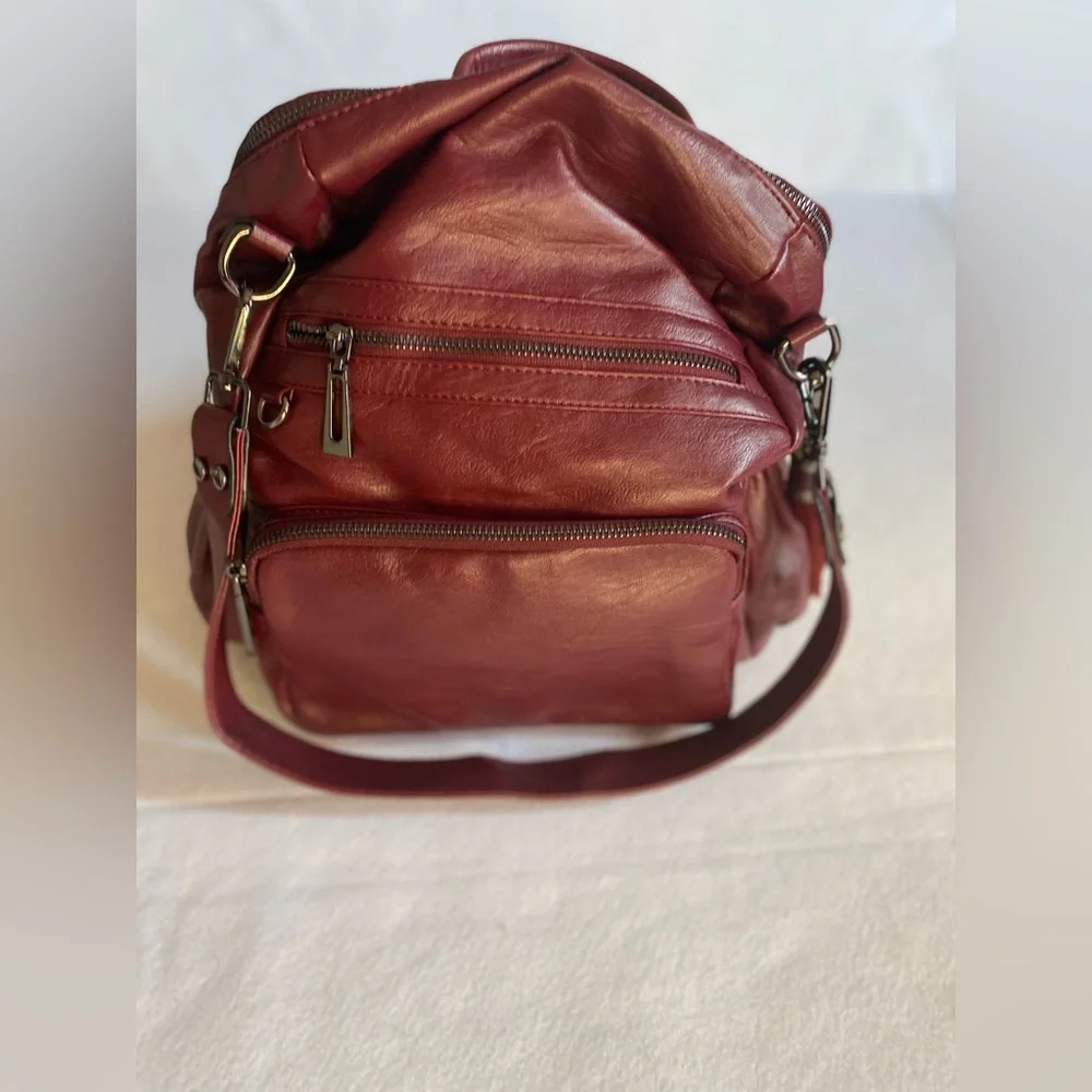 🛑SOLD🛑SOLD🛑Burgundy Faux Leather Women's Bag Backpack Shoulder Strap Inner - Picture 8 of 8